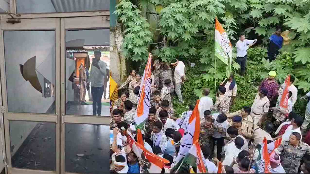 सर्किट हाउस मारपीट मामला : कांग्रेस ने मंत्री केदार कश्यप के कार्यालय का किया घेराव, प्रदर्शन के दौरान महिला पुलिसकर्मी घायल, BJP ने कांग्रेसियों पर लगाया तोड़फोड़ का आरोप
