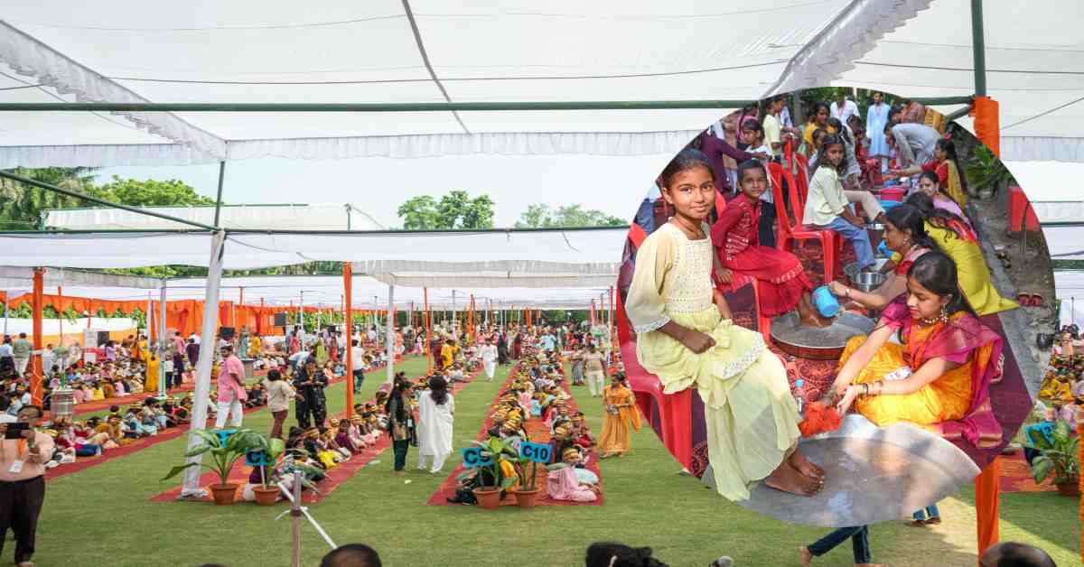 राजभवन में 5100 कन्याओं का पूजन: राज्यपाल आनंदीबेन पटेल बेटियों को खिलाया खाना, कहा- बेटियों के सामने कई चुनौतियां