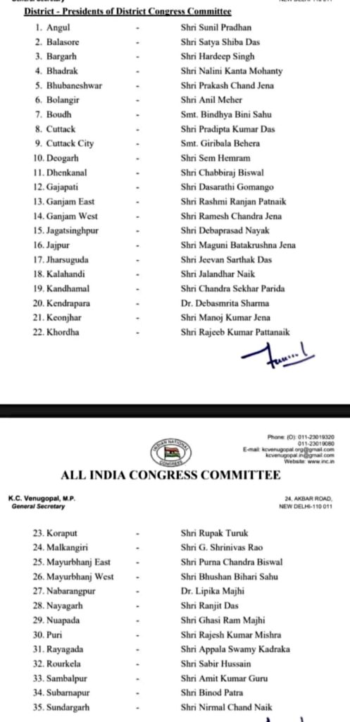 Odisha Congress New District Presidents