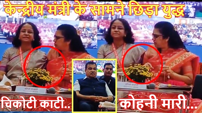 Video : धक्का-मुक्की से लेकर चिकोटी तक.. नागपुर में गडकरी के पास मंच पर भिड़ीं दो महिला अधिकारी; जानें पूरा मामला