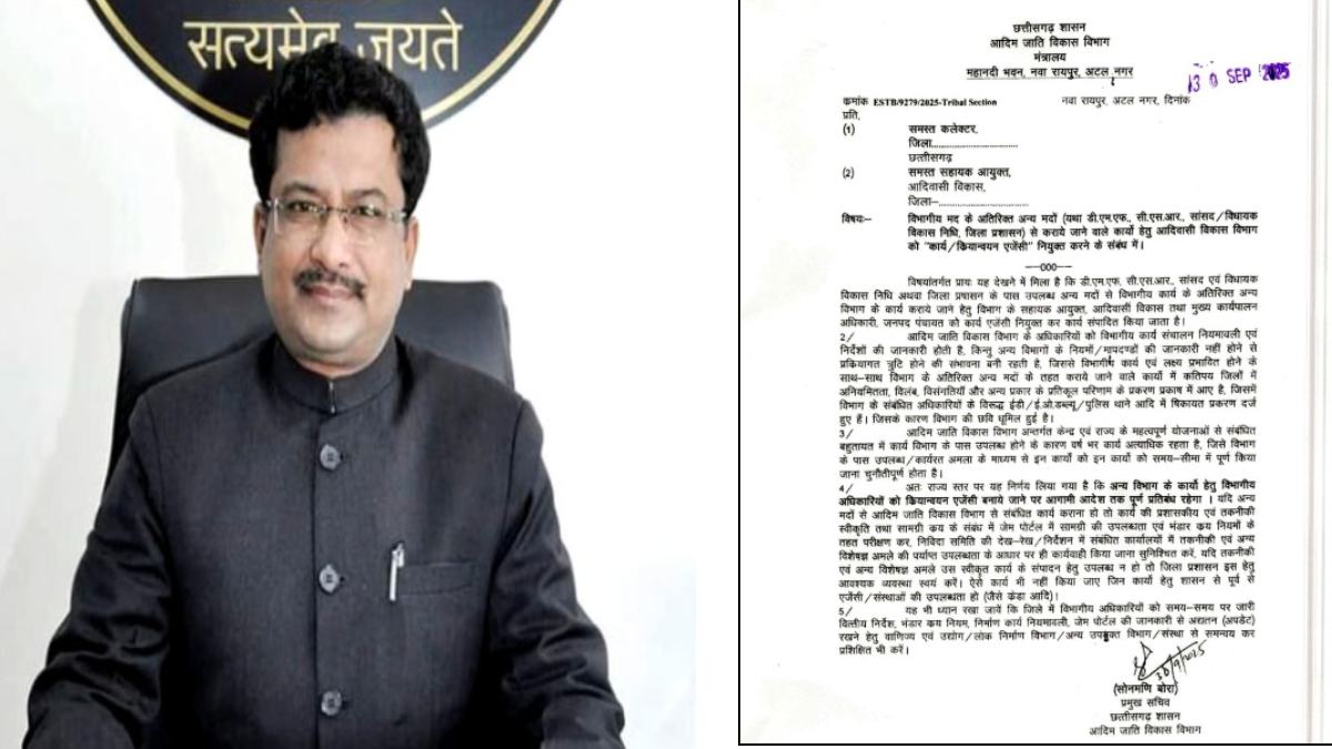 आदिम जाति विकास विभाग को अन्य विभागों के कार्यों में क्रियान्वयन एजेंसी बनाने पर लगा प्रतिबंध, प्रमुख सचिव सोनमणि बोरा ने सभी कलेक्टरों को जारी किया आदेश