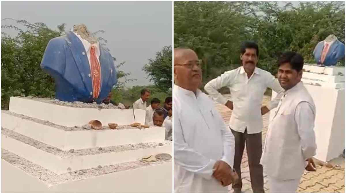 असामाजिक तत्वों ने डॉ. अम्बेडकर की प्रतिमा की खंडित: ग्रामीणों का फूटा गुस्सा, प्रशासन ने नई मूर्ति लगाने का दिया आश्वासन