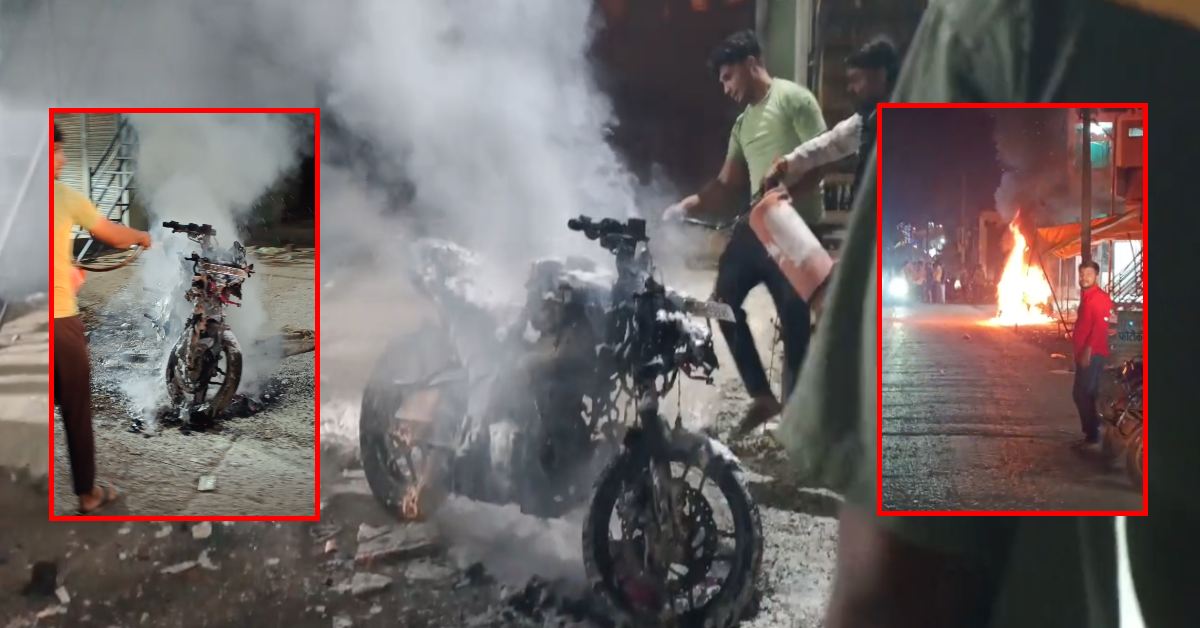 धार में खड़ी बाइक में लगी आग: पटाखों की चिंगारी से हुआ हादसा, चंद मिनटों में जलकर खाक, VIDEO आया सामने