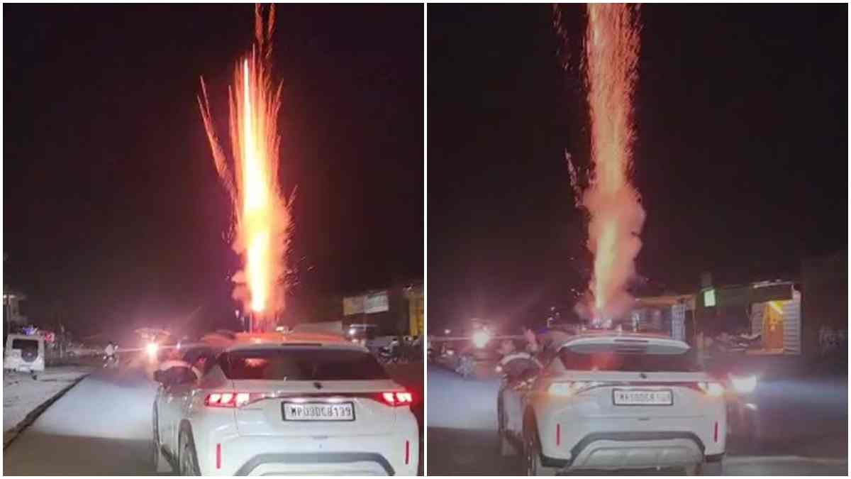 रील की सनक: चलती कार की छत पर फोड़े पटाखे, खतरनाक स्टंट का Video वायरल 