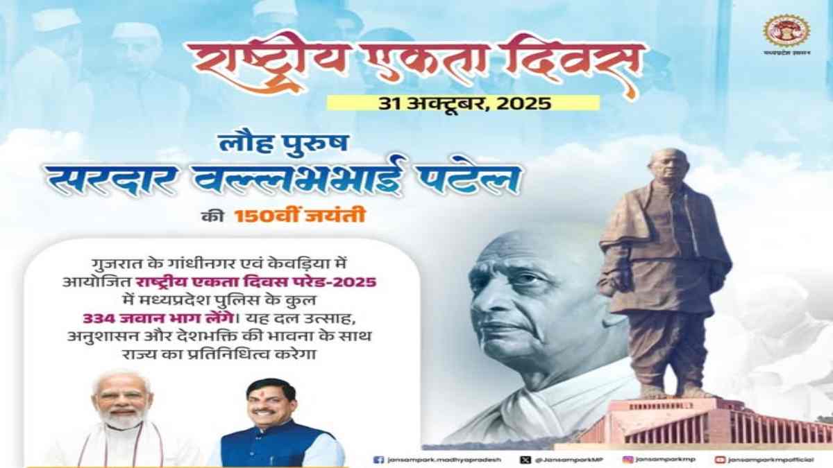 मध्यप्रदेश में 31 अक्टूबर को मनाया जाएगा राष्ट्रीय एकता दिवस, शपथ और रन फॉर यूनिटी का आयोजन, आदेश जारी 