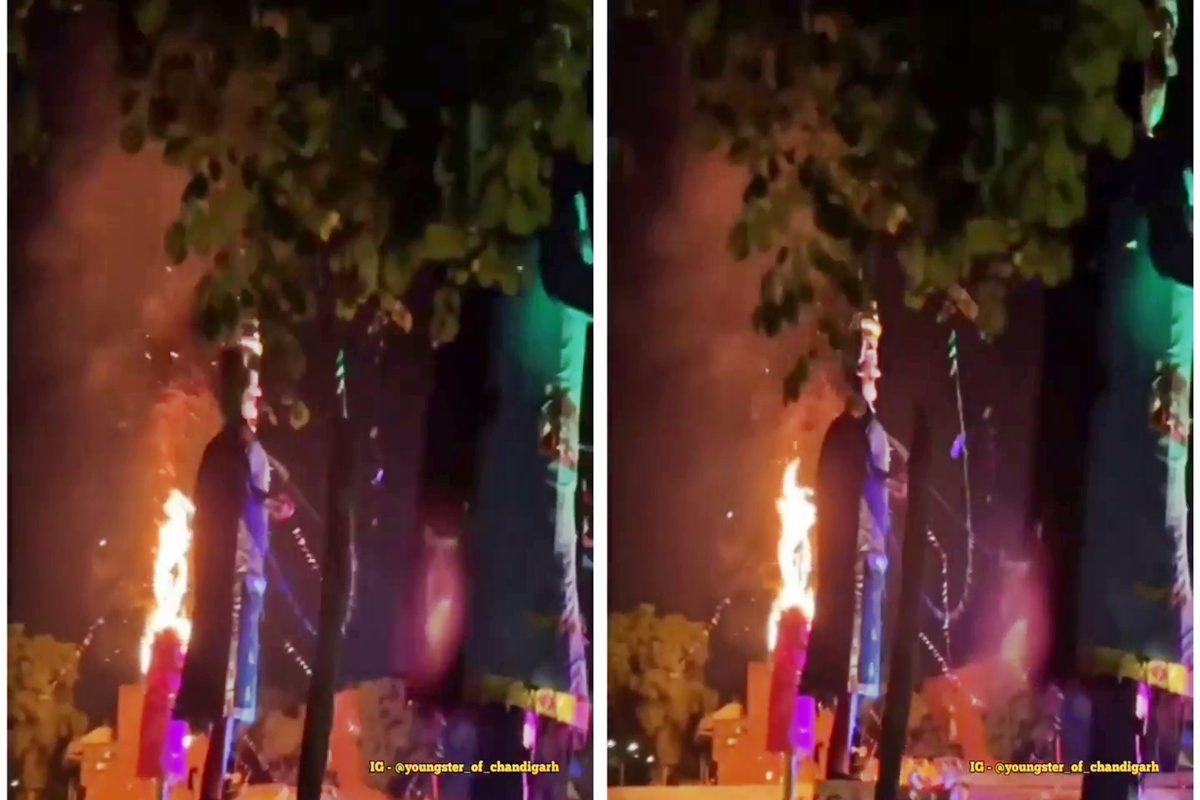 चंडीगढ़ : दशहरे से पहले शरारती तत्वों ने पुतले में लगाई आग, सेक्टर-46 में 101 फीट ऊंचा रावण का पुतला