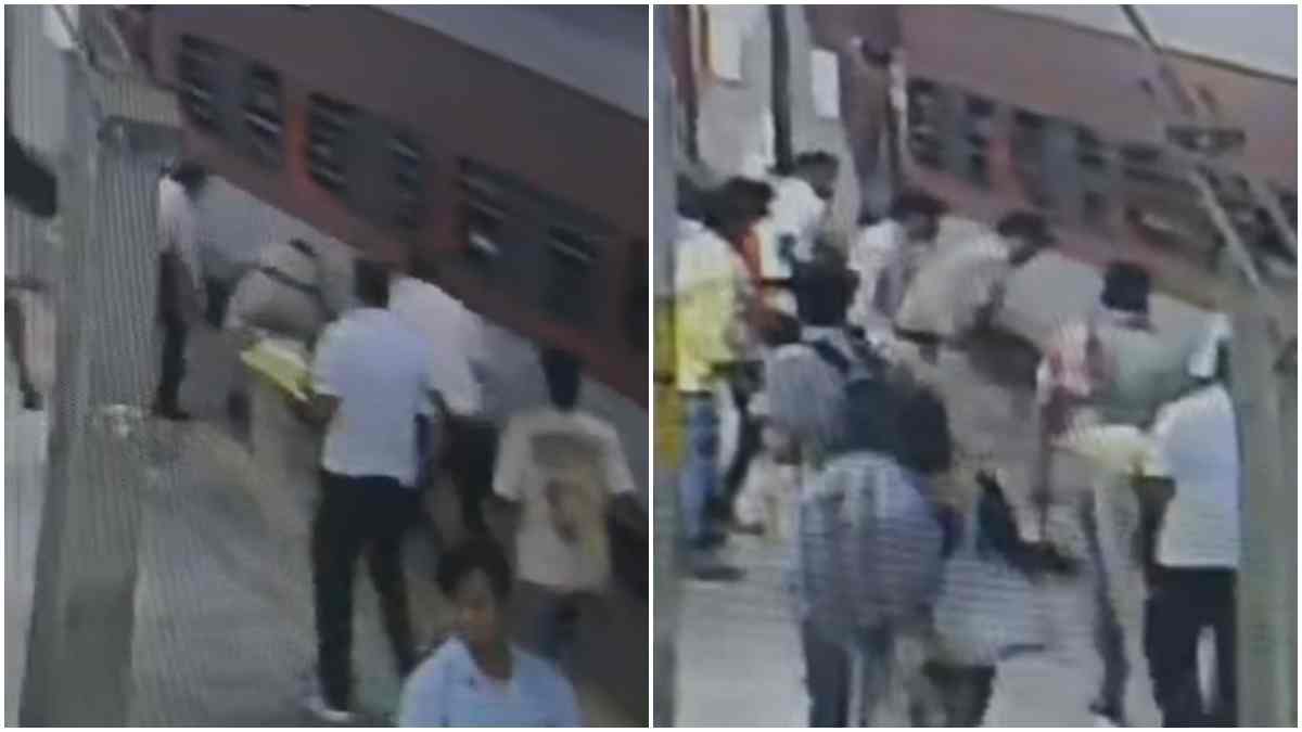 चलती ट्रेन में चढ़ने के चक्कर में आफत में फंसी जान: प्लेटफॉर्म में घसीटते हुए दूर तक गया यात्री, RPF जवान ने ऐसे बचाई जान, घटना CCTV में कैद  