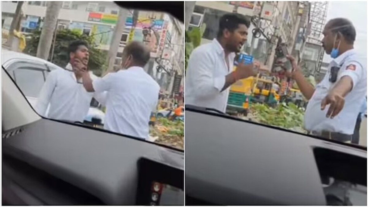 बीच सड़क पर दे दना-दनः जबरदस्त फाइट के बाद ट्रैफिक पुलिसकर्मी ने ऑटो ड्राइवर का गला दबाया और जरा जोरदार थप्पड़, देखें वीडियो