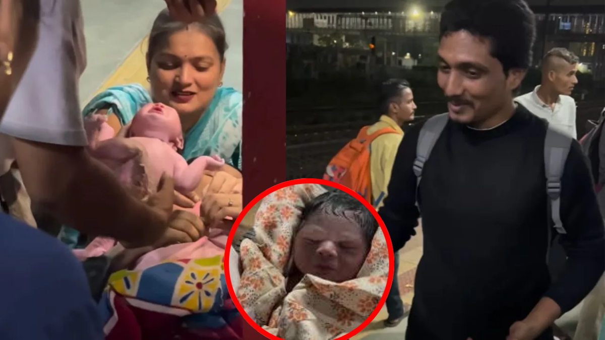 मुंबई रेलवे स्टेशन प्लेटफॉर्म पर ‘3 इडियट्स’ स्टाइल में हुई महिला की डिलीवरी, बच्चा आधा बाहर निकला, युवक ने चायवाले से कैंची ली, नाल काटी; लोग बोले- ये है असली रैंचो, देखें वीडियो