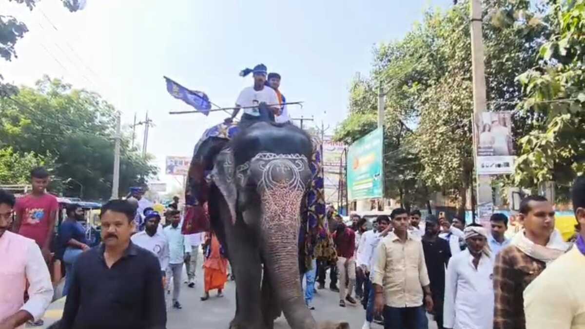 हाथी पर सवार होकर पहुंचे बीएसपी प्रत्याशी धीरज सिंह, जेडीयू मंत्री पर साधा निशाना