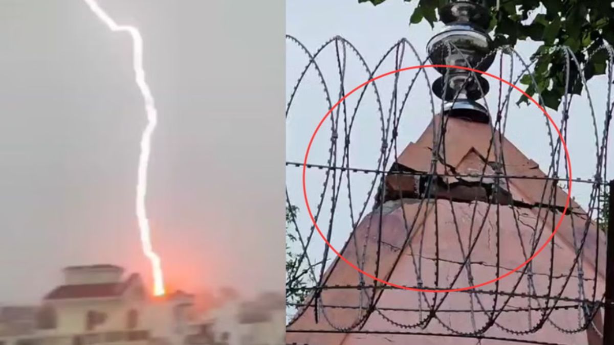 लिंगराज मंदिर पर गिरी बिजली, झंडा जला, सीसीटीवी ध्वस्त