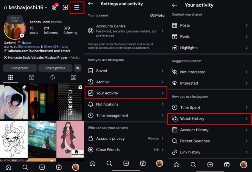Instagram Watch History Feature
