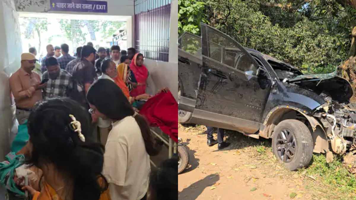 CG News ; पेड़ से टकराई कार, कारोबारी के बेटे की मौत, तीन घायल