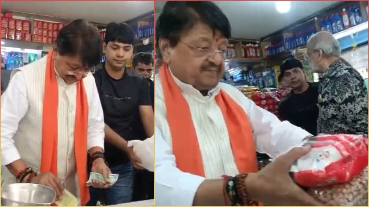 किराना व्यापारी बने मंत्री: धनतेरस पर पुश्तैनी दुकान पहुंचे कैलाश विजयवर्गीय, ग्राहकों को तौलकर दिए सामान