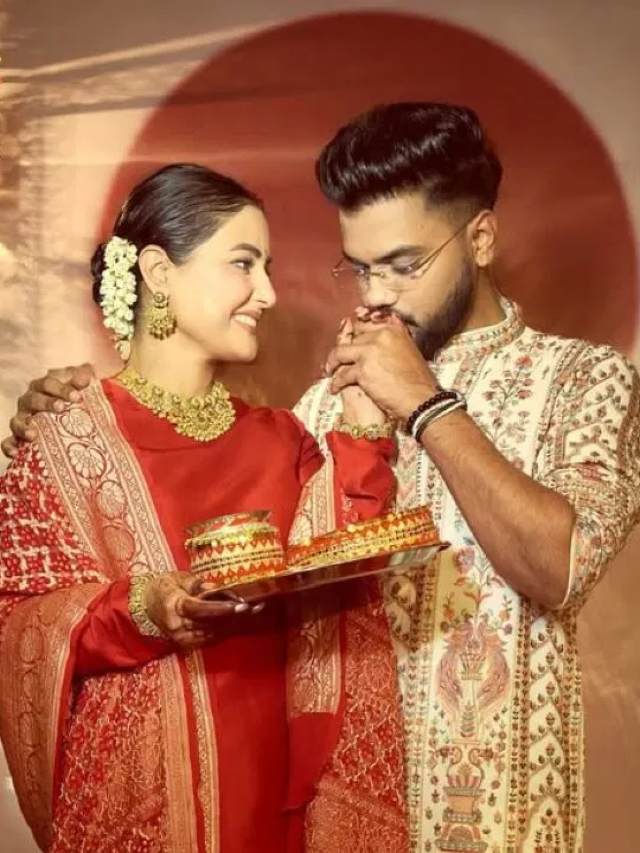 लाल सुर्ख जोड़ा, मांग में सिंदूर, हिना खान ने तस्वीरें शेयर कर दिखाई अपने पहले करवाचौथ की झलक